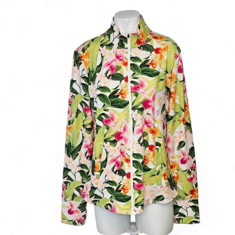 Tommy Bahama Active Womens Full Zip, Floral, Stretch, Golf, Jacket, Shirt, Sz L